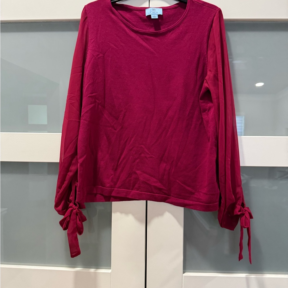 CeCe Women's Long-Sleeve Tie Cuff Top - Raspberry Pink Size Large